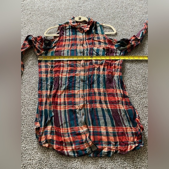 SILENCE & NOISE Urban Outfitters L Rust Green Teal Plaid Flannel Shirt R $59 - Picture 8 of 9
